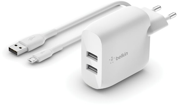 Belkin síťová nabíječka 2xUSB-A, 24W, bílá + kabel microUSB - USB-A_181768871