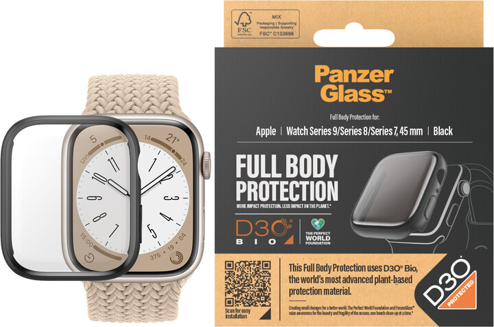 PanzerGlass ochranný kryt s D30 pro Apple Watch Series 9/8/7 45mm, černá_1746403680