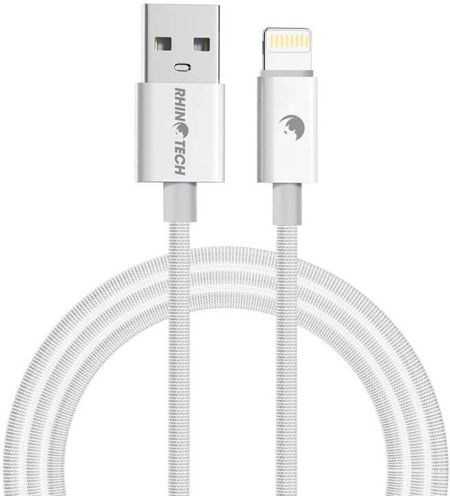 RhinoTech kabel USB-A - Lightning, 12W, 1m, opletený, bílá_2052351586