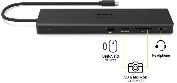 PORT CONNECT Dokovací stanice 11v1, 1x4K, RJ45,HDMI,Display Port,VGA,USB-C 100W, 4xUSB-A,micro/SD_1506250047