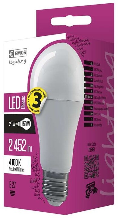 Emos LED žárovka Classic A67 20W E27, neutrální bílá_479148265