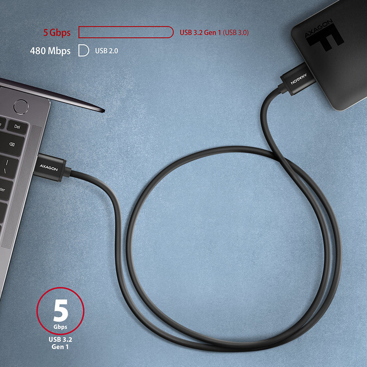 AXAGON kabel USB-A - micro USB 3.2 Gen 1 SPEED, 3A, 1m, černá_1309265733