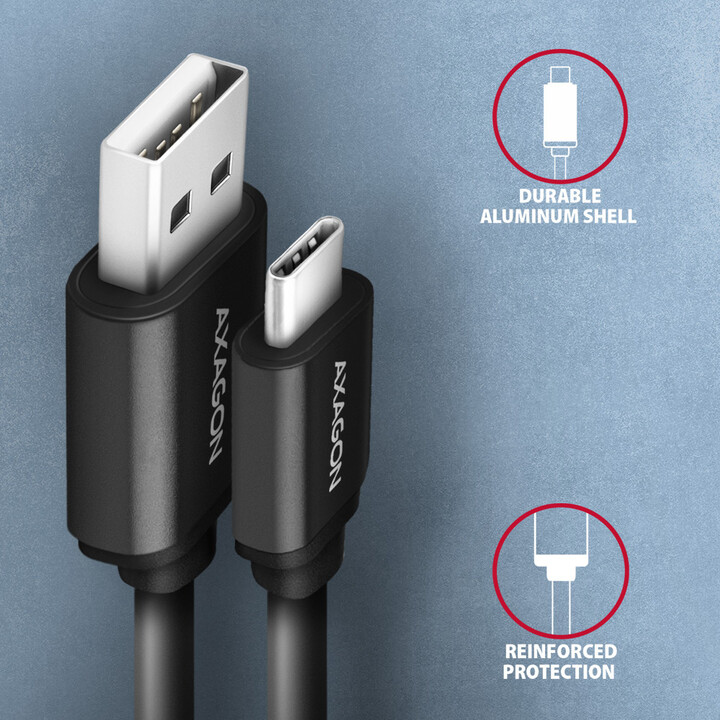 AXAGON kabel USB-A - USB-C TWISTER USB2.0, 3A, kroucený, 0.6m, černá_850934203