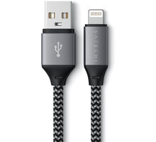Satechi kabel USB-A - lightning, opletený, 25cm, šedá_1350639934