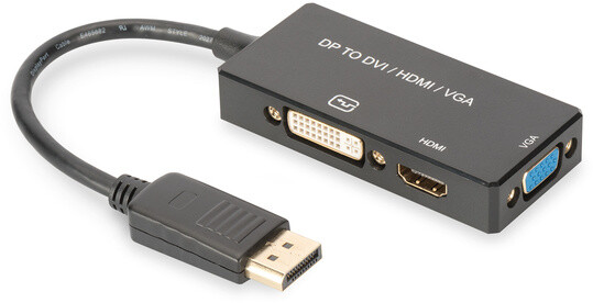 Digitus převodník 3v1 DisplayPort - HDMI, DVI, VGA, M/F/F/F, 20cm, černá_571984354