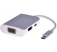PremiumCord převodník USB3.1 typ C na HDMI + VGA + PD charge, Aluminium pouzdro_903162763