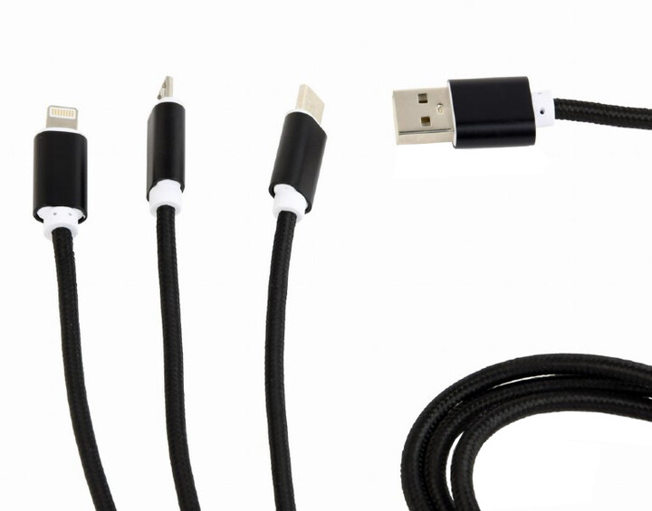 Gembird CABLEXPERT kabel USB A Male/Micro B + Type-C + Lightning, 1m, opletený, černá