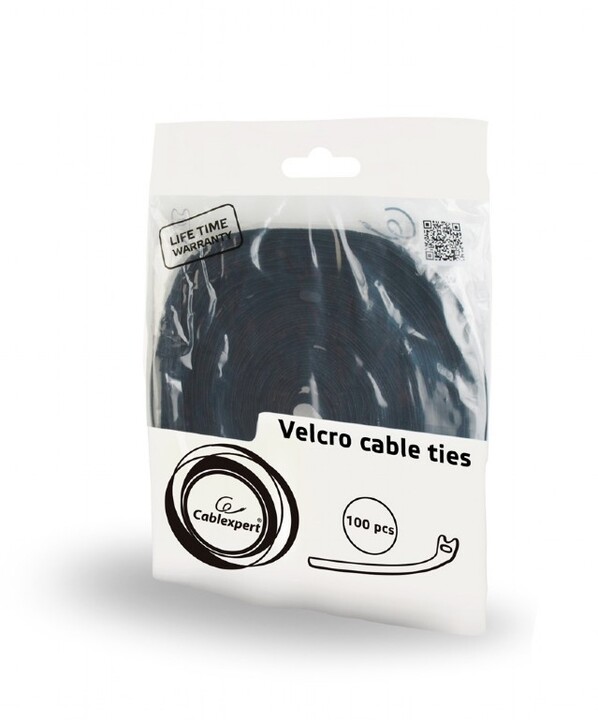 Cablexpert stahovací pásky na suchý zip, 210mm, černé, 100ks v balení_1104743701