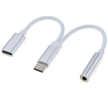 PremiumCord převodník USB-C - jack 3,5mm, M/F, 10cm, bílá + konektor USB-C pro nabíjení