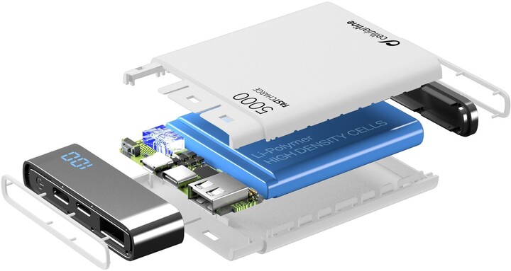 CellularLine FreePower Manta HD powerbanka 5000mAh, USB-C + 2x USB port, bílá_349602703