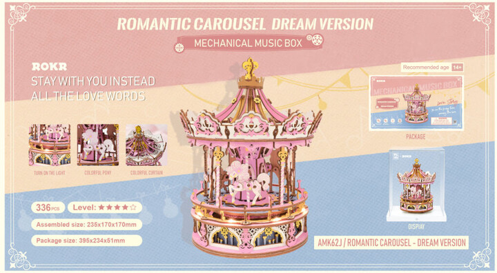 Stavebnice RoboTime - Romantický kolotoč barevný, hrací skříňka, dřevěná_1831023605