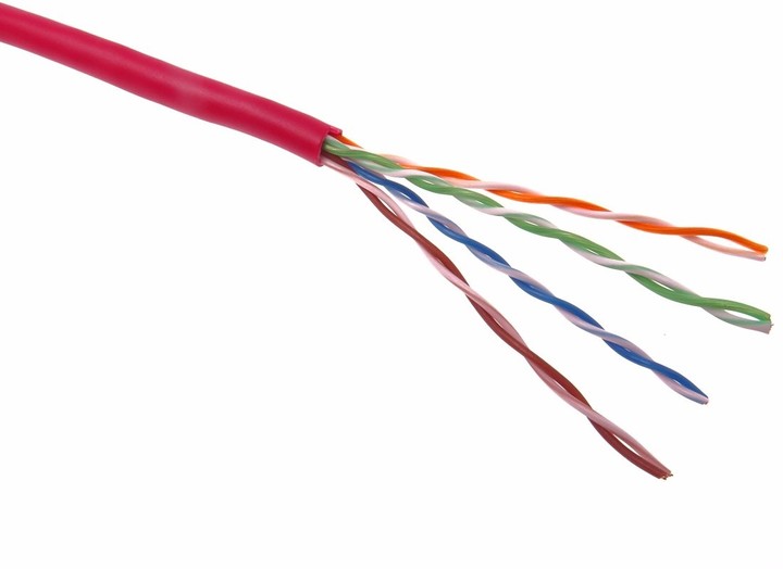PremiumCord TP kabel 4x2,lanko UTP Cat5e AWG24,čistá měď 305m, červená_1111295081