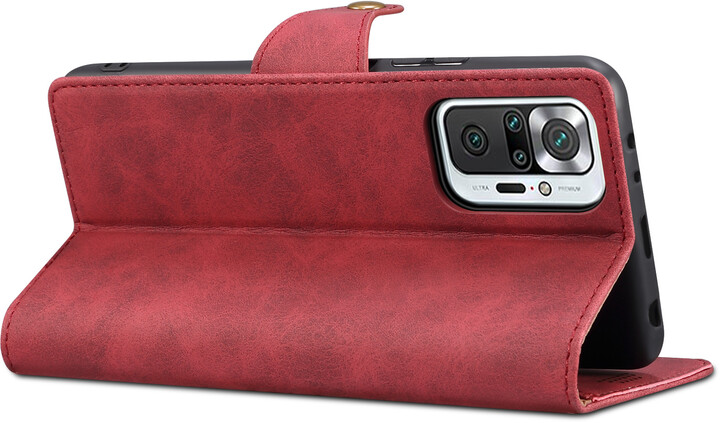 Lenuo Leather flipové pouzdro pro Xiaomi Redmi Note 10 Pro, červená_1551381828