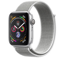 Apple Watch series 4, 44mm, pouzdro ze stříbrného hliníku/bílý provlékací řemínek_1032304855