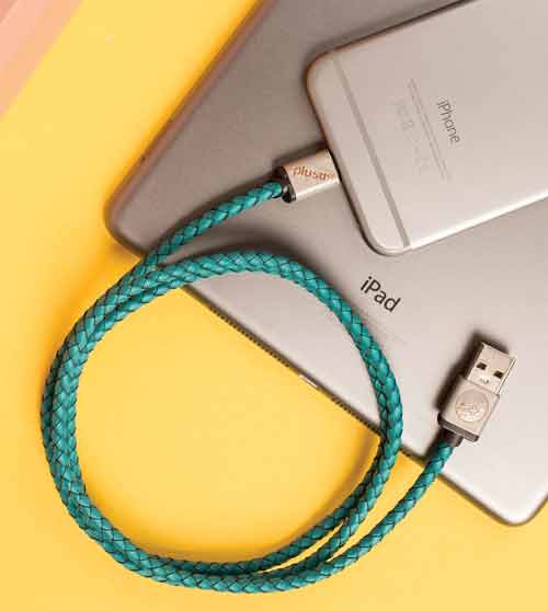 PlusUs LifeStar Premium Handcrafted USB Charge &amp; Sync cable (1m) Lightning - Turquoise / Light Gold_1117809474