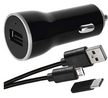Emos USB adaptér do auta 2.1A + MICRO USB kabel + USB-C redukce