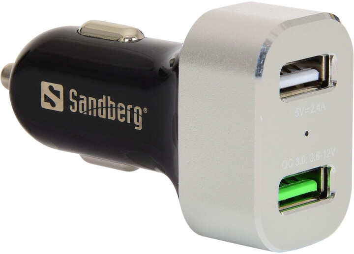 Sandberg nabíječka do auta 1xQC 3.0 + 1xUSB 2.4A