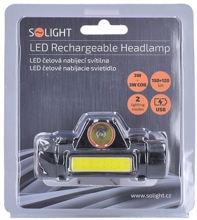 Solight LED čelová svítilna, 3W + COB,150 + 60lm, nabíjecí Li-Ion_387083385