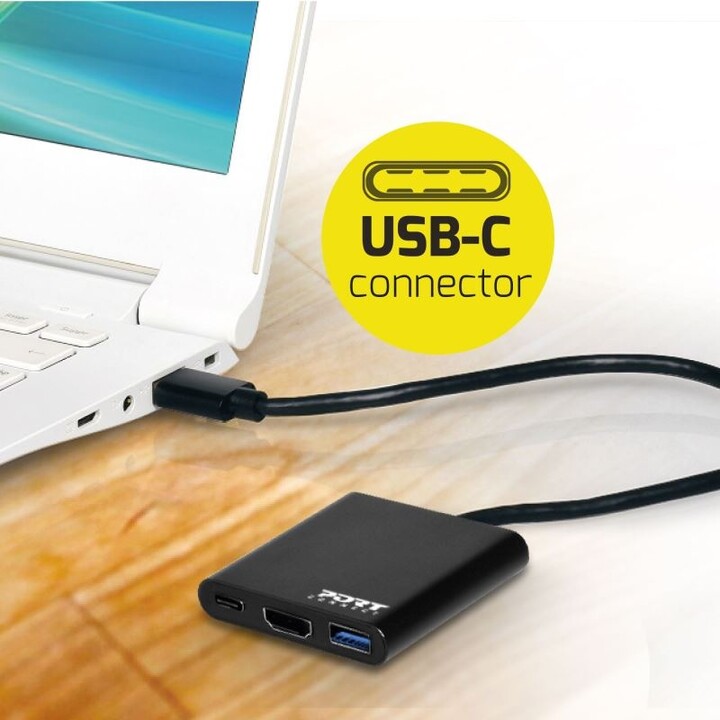 PORT CONNECT hub USB-C - USB-C 3.1 PD, USB-A 3.0, HDMI, 4K@30Hz, 60W, černá