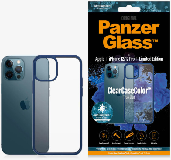 PanzerGlass ochranný kryt ClearCase pro iPhone 12/12 Pro, antibakteriální, modrá_328858188