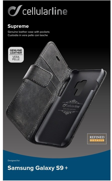CellularLine prémiové kožené pouzdro typu kniha Supreme pro Samsung Galaxy S9 Plus, černé_224285514