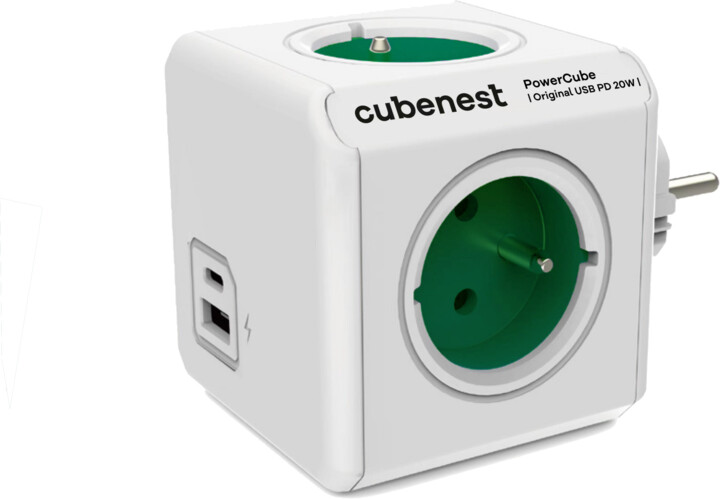 Cubenest PowerCube Original rozbočka, 4 zásuvky + USB A+C PD 20 W, zelená_685451259