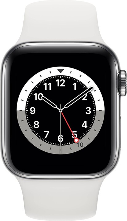 Apple Watch Series 6 Cellular, 40mm, Silver Stainless Steel, White Sport Band - Regular_75550159