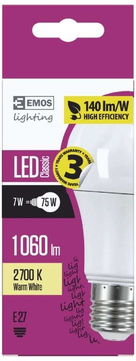 Emos LED žárovka Classic A60 7,5W E27, teplá bílá_927146449