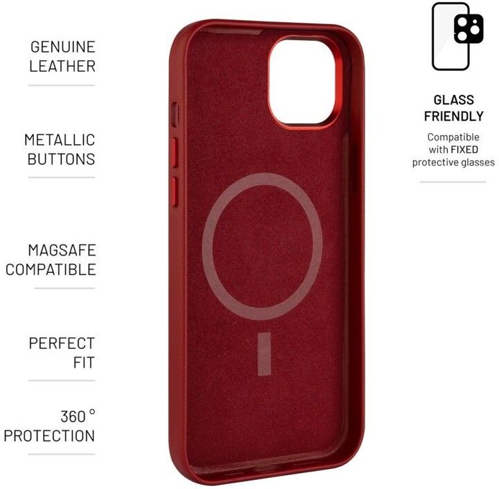 FIXED kožený zadní kryt MagLeather s podporou Magsafe pro Apple iPhone 13, červená_666731258