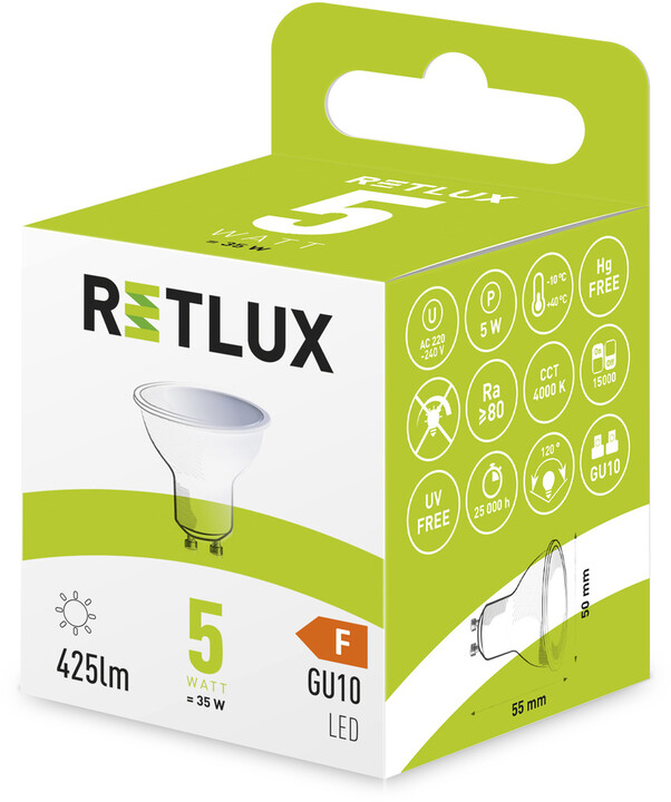 Retlux žárovka RLL 414, LED, GU10, 5W, studená bílá_546240107