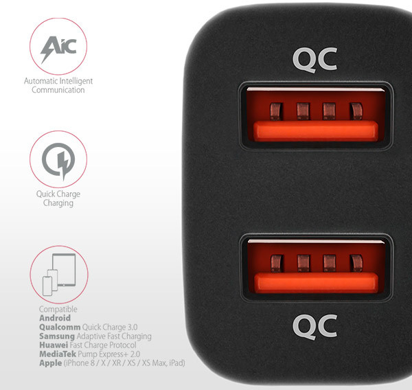 AXAGON dual QUICK nabíječka do auta, 2x port QC3.0/AFC/FCP/PE+/SMART, 39W_171419428