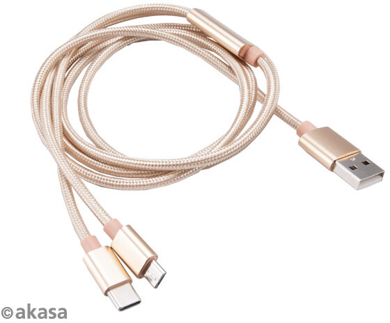 Akasa nabíjecí a synchronizační kabel 2v1 USB-A 2.0 - USB Micro-B, USB-C, opletený, 1.2m, zlatá_1364105354