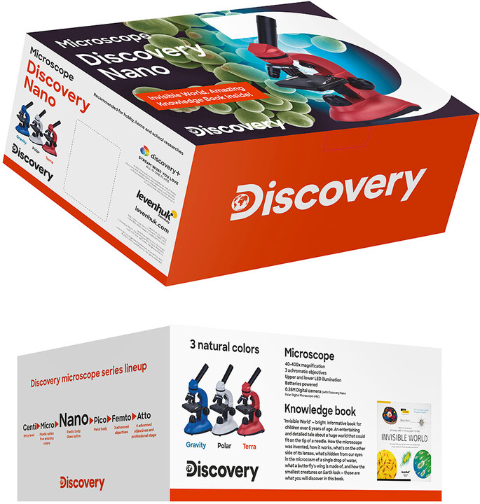 Discovery Nano, 40-400x, červená, + kniha Neviditelný svět_2017353307