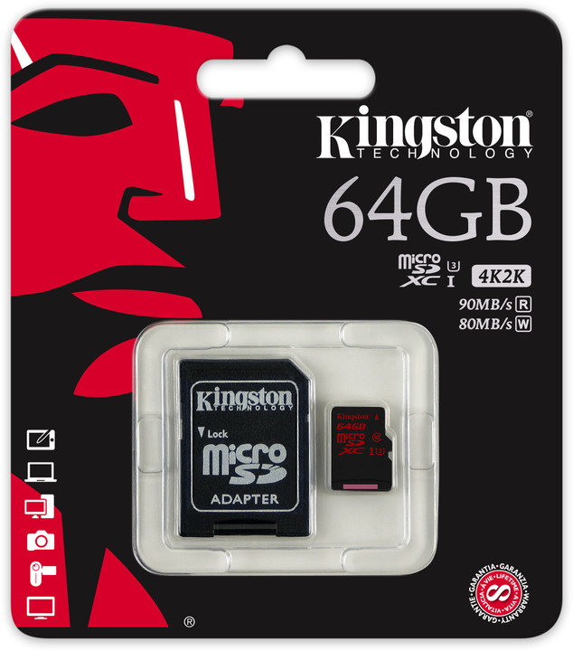 Kingston Micro SDXC 64GB Class 10 UHS-I U3 + SD adaptér_1539673867