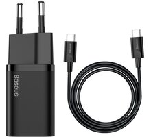Baseus síťová nabíječka Super Si Quick 1C, USB-C, 25W, černá + kabel USB-C - USB-C, 3A, 1M, černá_256764207