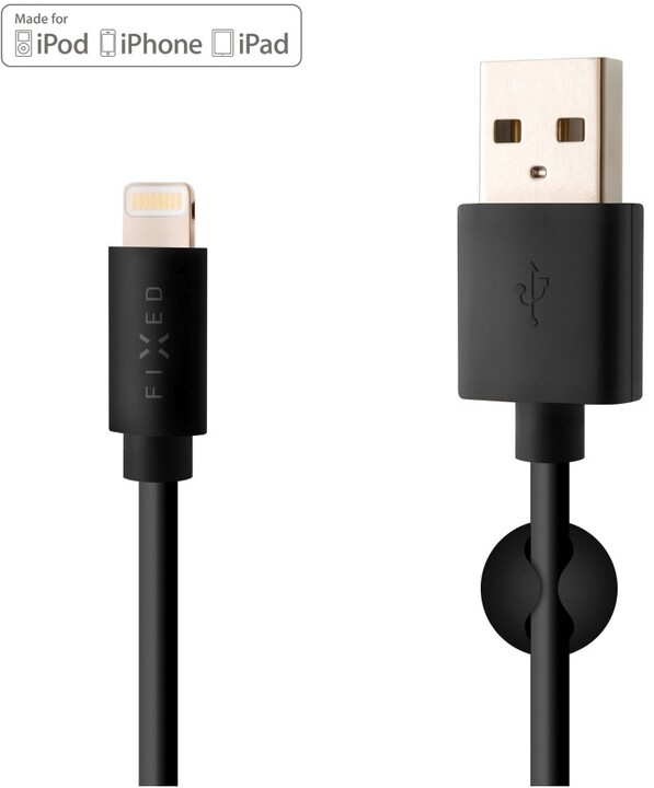 FIXED nabíjecí a datový kabel USB-A - Lightning, MFi certifikace, 1m, černá_2016009449