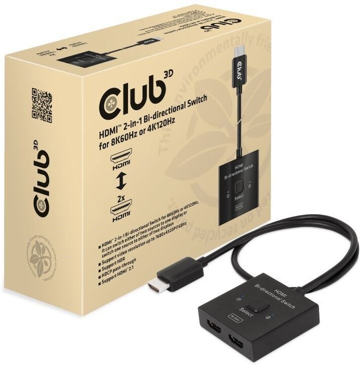 Club3D obousměrný switch / přepínač HDMI 2-1, 8K@60Hz, 4K@120Hz_2086893725