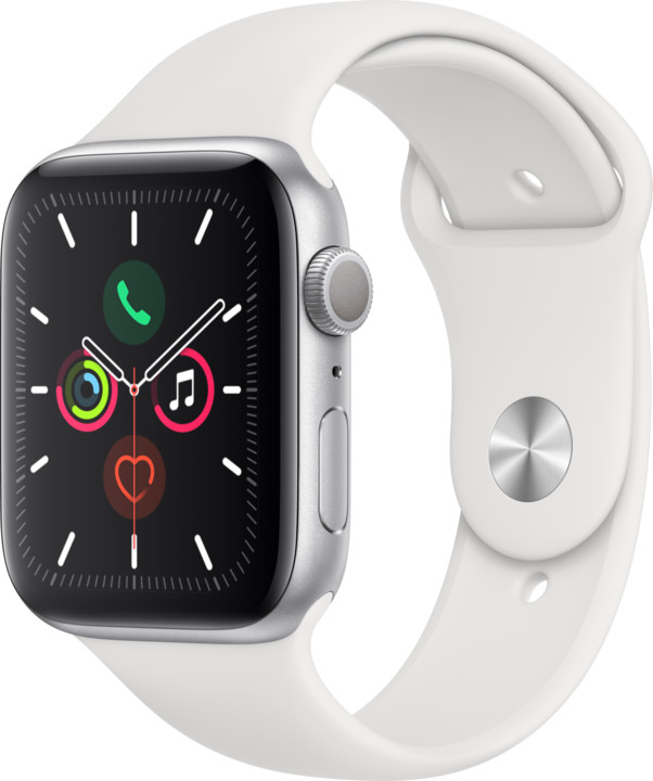 Apple Watch Series 5 GPS, 44mm Silver Aluminium Case with White Sport Band - S/M &amp; M/L_1562769283