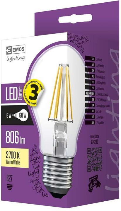 Emos LED žárovka Filament A60 E 6W E27, teplá bílá_286788473