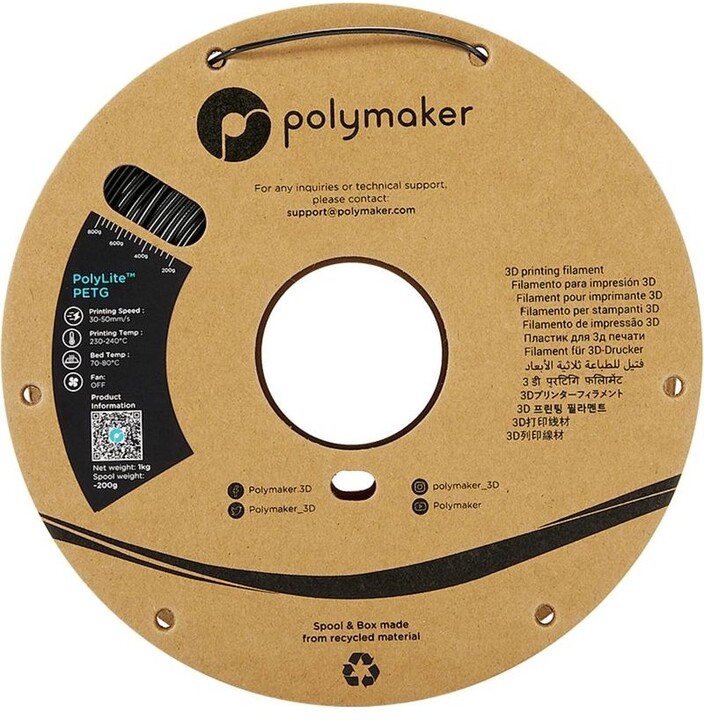 Polymaker tisková struna (filament), PolyLite PETG, 1,75mm, 1kg, černá_411544486