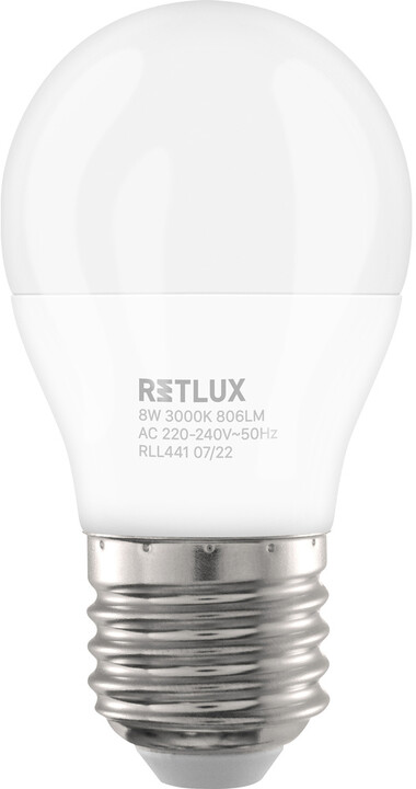 Retlux žárovka RLL 441, LED G45, E27, 8W, teplá bílá_1182612383