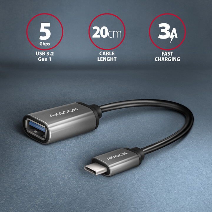 AXAGON adaptér USB-C - USB-A (M/F), USB 3.2 Gen 1, 3A, 20cm_1002052883