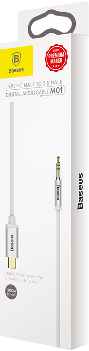 BASEUS kabel audio Yiven Series, USB-C - Jack 3.5mm, M/M, 1.2m, stříbrná_2040792806