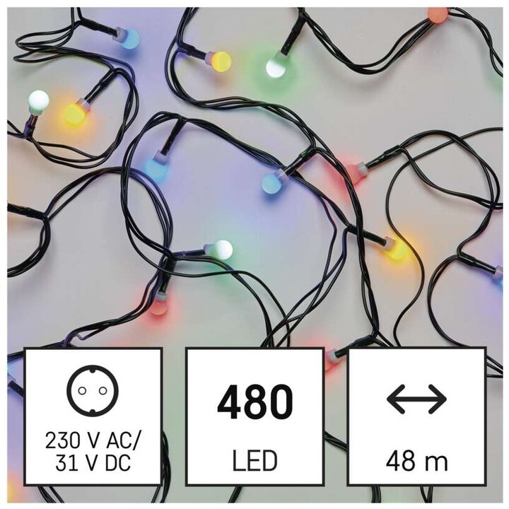 Emos LED vánoční cherry řetěz – kuličky, 48 m, venkovní i vnitřní, multicolor, časovač_1725890467