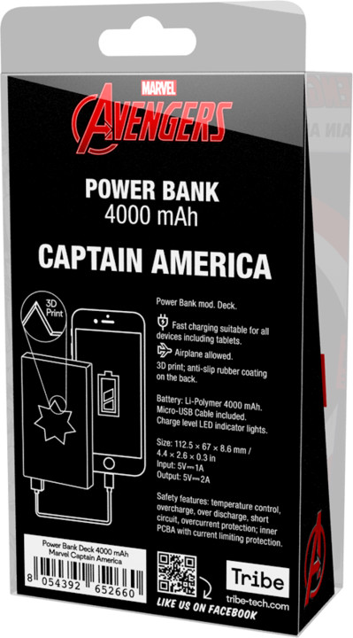 Tribe Marvel Captain America 4000mAh Power Bank - Modrá_2116443134