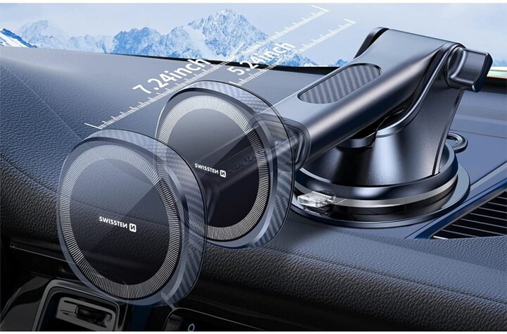 SWISSTEN magnetický držák do auta s bezdrátovým nabíjením, MagSafe compatible, 15W, bílá_1393064919