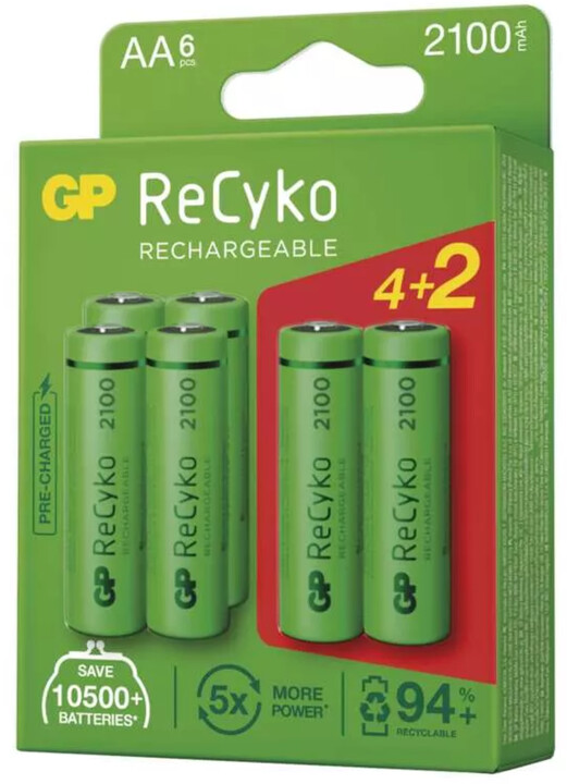 GP nabíjecí baterie ReCyko 2100 AA (HR6) 2100mAh, 4+2ks_101616633
