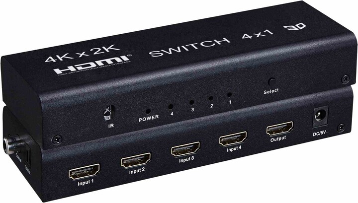 PremiumCord HDMI switch 4:1 s audio výstupy (stereo, Toslink, coaxial)_1062877868