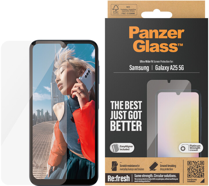 PanzerGlass ochranné sklo pro Samsung Galaxy A25 5G, Ultra-Wide Fit, s instalačním rámečkem_853653827