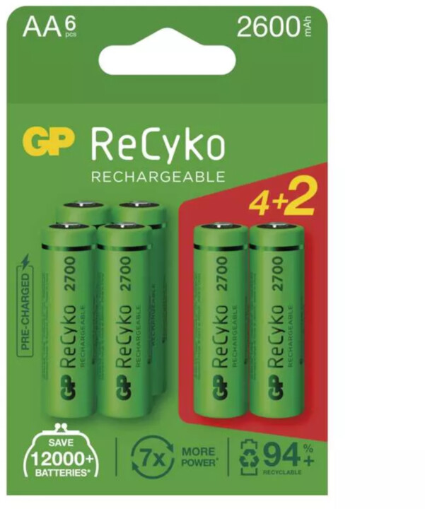 GP nabíjecí baterie ReCyko 2700 AA (HR6), 4+2ks_1817850315